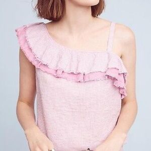 Anthropologie Holding Horses Ruffled Linen One Shoulder Blouse